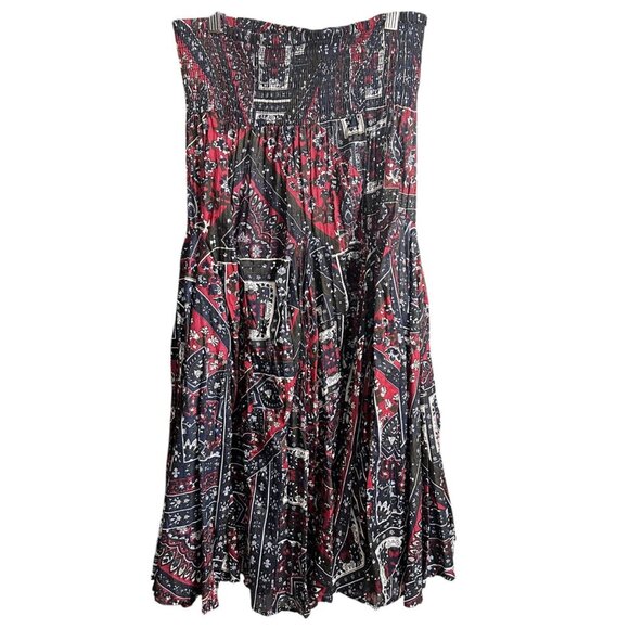 NWT Philosophy Bohemian Strapless Smocked Midi Dress Red & Blue Flowy Cottage SM - Picture 4 of 8